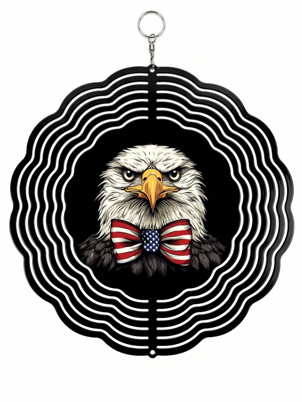 10" Patriotic Eagle Bow Tie Kinetic Wind Spinner - Black Metal Yard Decor